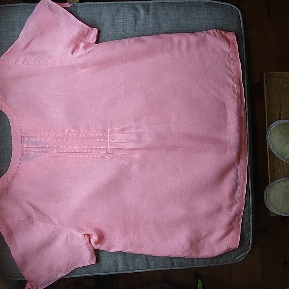 Talbots 100% Linen Coral Natural Fiber Short Sleeve Top Shirt Large - Picture 6 of 7